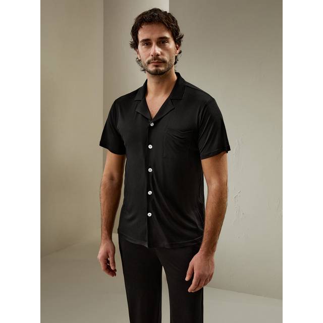 LILYSILK Mens Silk Pyjamas UK High Quality Short Sleeves Men Silk Knit Pajama Set Black XL