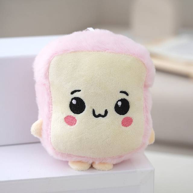 (Light Pink) Delightful Plush Keychain Character Cute Bread Shape Bag Hanging Toy Lovely Accessory For Bags