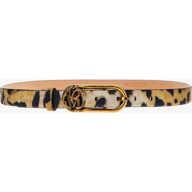 Roberto Cavalli Leather Belt With Monogram Mirror Snake - Female Belts Light Brown