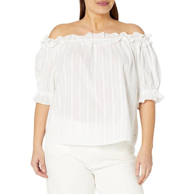 Tommy Hilfiger Women's Plus Ruffle Off The Shoulder Blouse  White