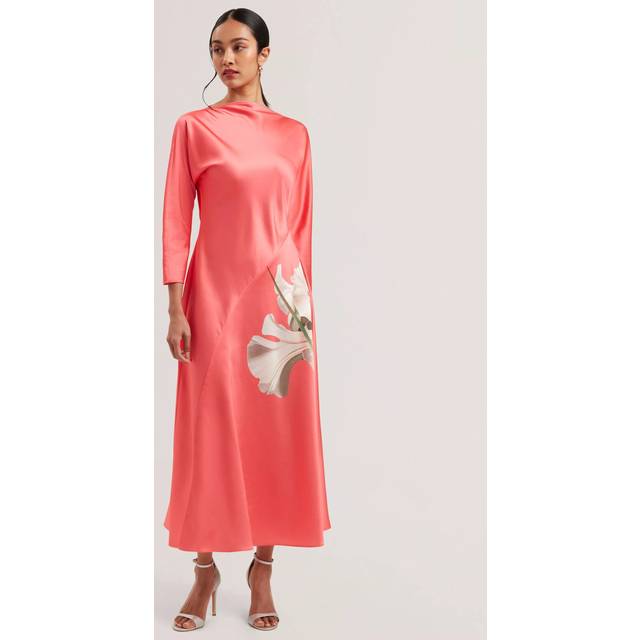 Ted Baker Ticia Flower Graphic Midi Dress, Orange/Multi