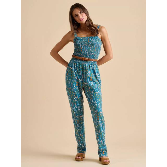 Brakeburn Meadow Shirred Bodice Jumpsuit, Teal
