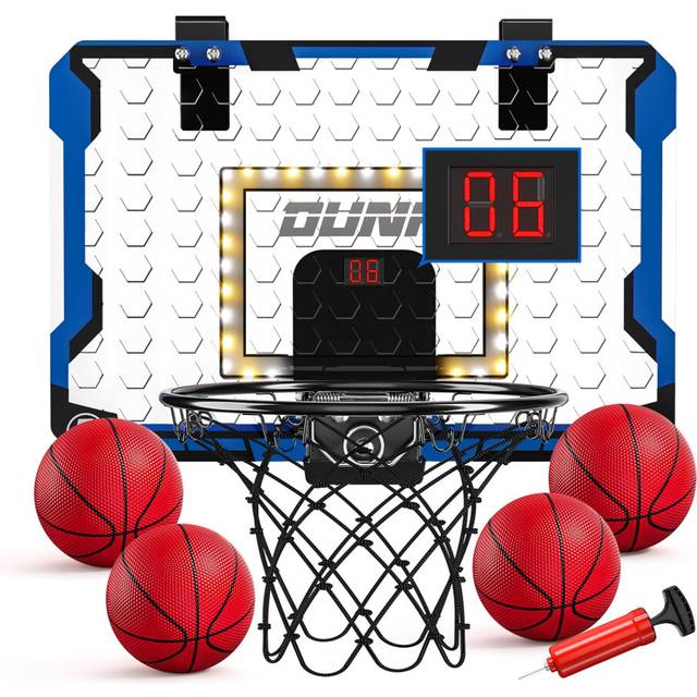 TEMI Indoor Basketball Hoop for Kids, LED Light Door Basketball Hoops, Mini Basketball Hoop with Electronic Scoreboard & 4 Balls, Basketball Kids Gift