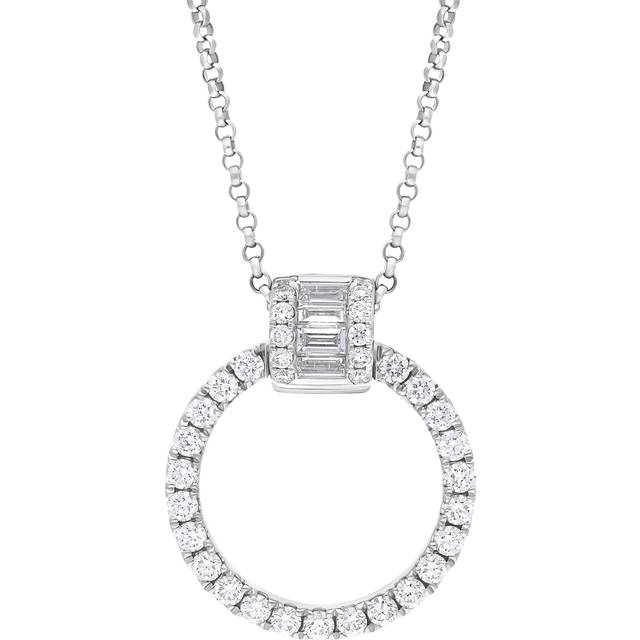 18ct White Gold 0.12 Diamond 0.35 Diamond Circle Bag Barrell Top Pendant & Chain