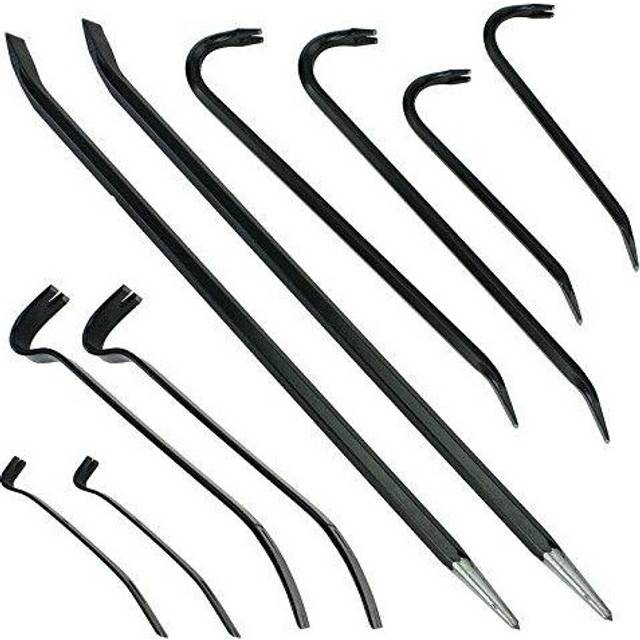 10 Piece Crowbar, Long Wrecking Rod & Flat Pry - Crow Bar Set