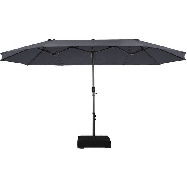 4.5M Double-Sided Parasol W/Base And Crank Outdoor Twin Large Patio Umbrella - Grey (247cm H x 450cm W x 270cm D)