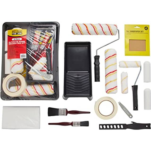 Fit For The Job 21pcs Ultimate Paint Rollers & Trays Set - Paint Brushes,Dust Sheet,Sandpaper,Tape & More-Roller Sets for Painting Walls & Ceilings