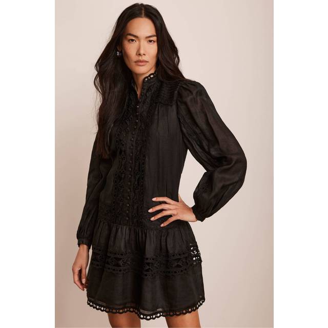 Mint Velvet Lace Detail Mini Dress, Black