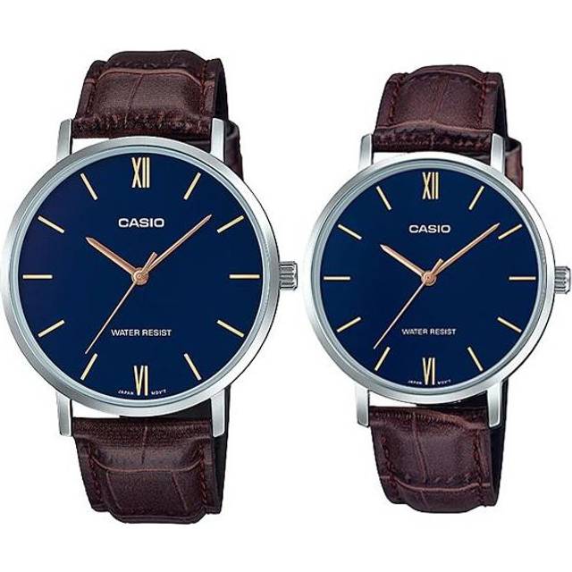 CASIO Unisex DRESS Series Waterproof Couple Quartz Blue Analog - BLUE - Free
