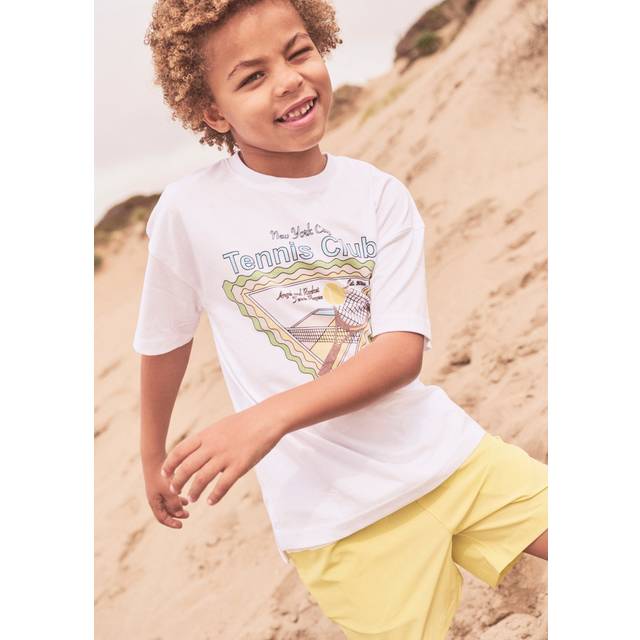 Angel & Rocket Kids' Jordan Tennis Graphic Print T-Shirt, White/Multi
