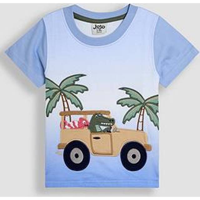 JoJo Maman Bebe Boys Tropical Jeep Applique Ombre T-Shirt - Blue, Blue, Size 6-12 Months - 6-12 MONTHS