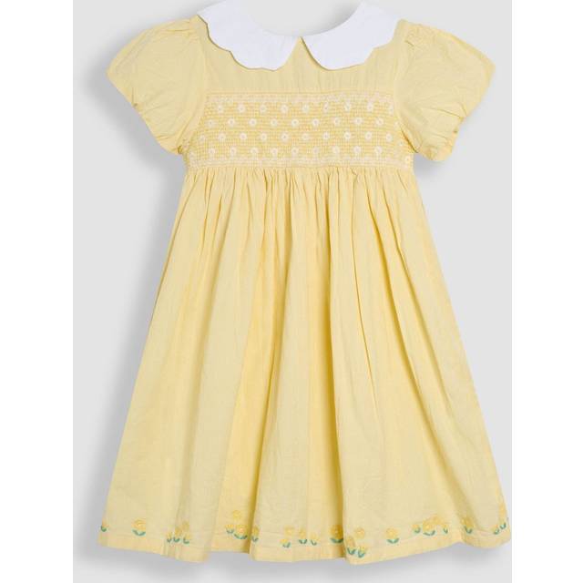 Yellow Bud Floral Embroidered Smocked Party Dress - 3-6 Mths