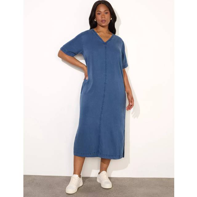 Live Unlimited Curve V-Neck T-Shirt Midi Dress, Blue