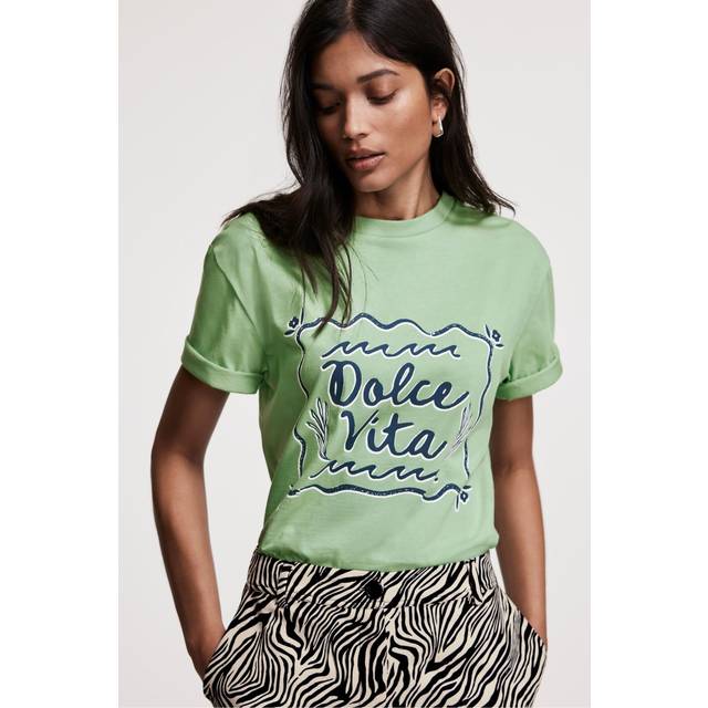Mint Velvet Green Dolce Vita Slogan T Shirt - M, GREEN