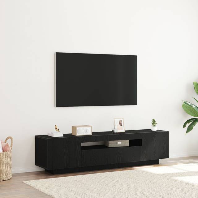 TV Stand with LED Lights - Black Oak, 160x35x40 cm, Made from Engineered Wood vidaXL