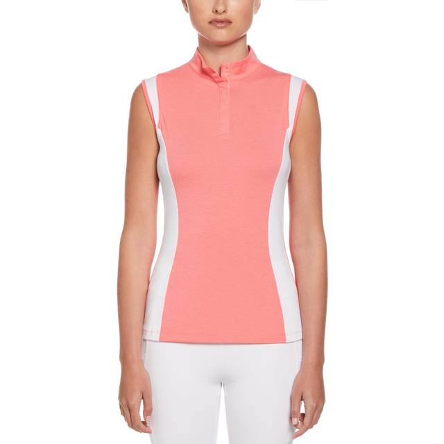 Callaway Women's Color Block Snap Front Golf Polo w/ Mesh Top Detail, Size Medium, Coral Paradise Pink, Polyester/Cotton/Elastane (M)