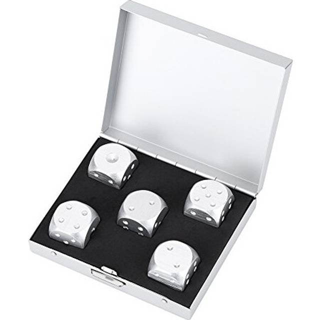 Dice Set, 5pcs Table Game Dice Aluminium Alloy Table Game Poker Games Dices Set with Storage Box for Table Games Poker Monopoly (Square Box-Silver)