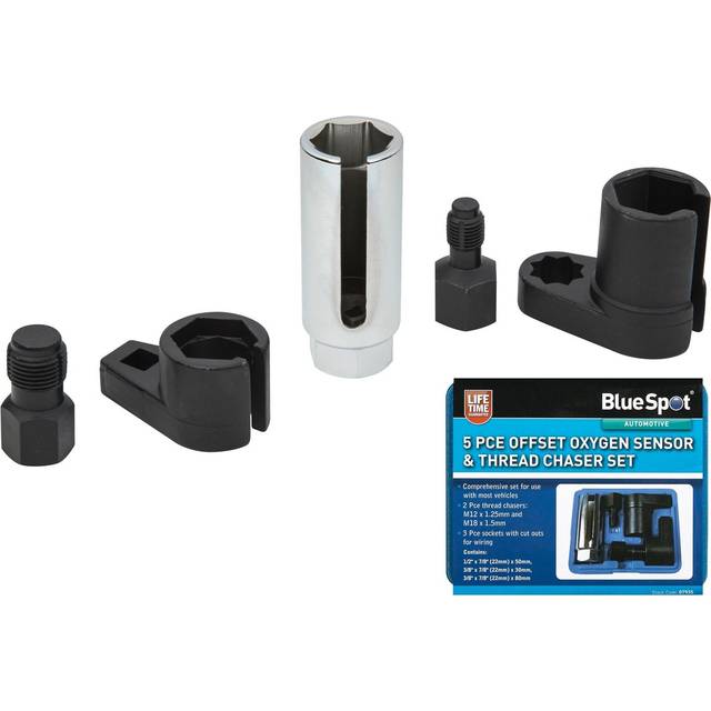 Bluespot 5pc deep oxygen sensor socket thread chaser 3/8" & 1/2" set 22mm (7/8")