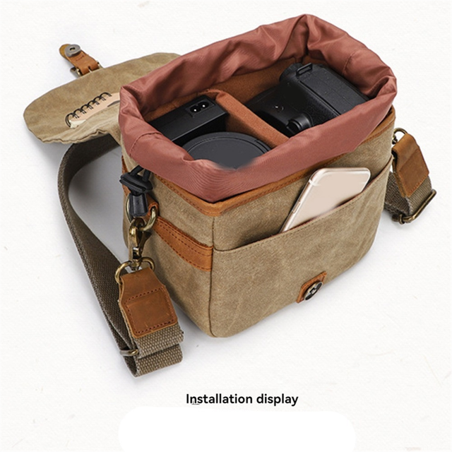 Canvas SLR Camera Bag Mini Single Messenger Bags Khaki