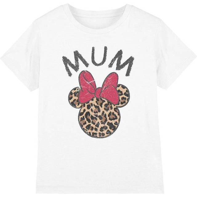 (7-8 Years, White) Disney Childrens/Kids Mum Minnie Mouse Leopard Print Mothers Day T-Shirt