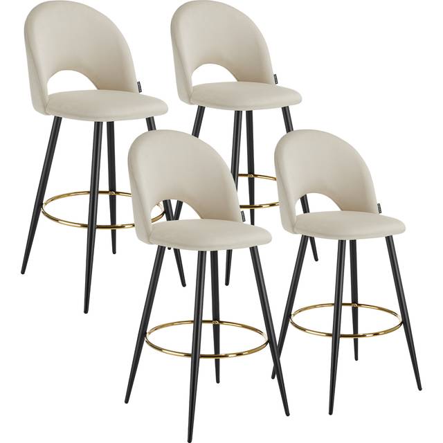 Bar Stool Rachel with backrest and velvet look cover, 49 x 58 x 110 cm - cream/black, Set of 4