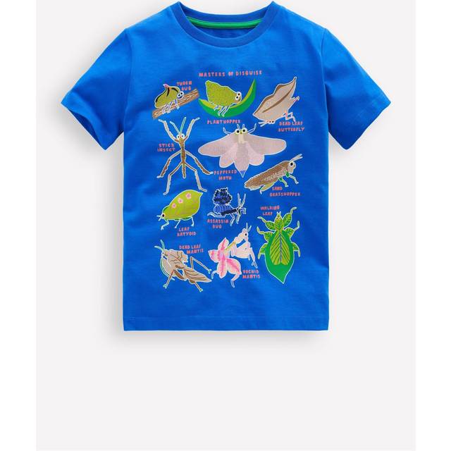 Mini Boden Kids' Glow-In-The-Dark T-Shirt, Kingfisher Blue Bugs
