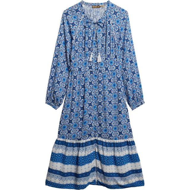 Superdry for woman. W8011887A Blue printed midi dress (S), Casual, Long sleeve, Organic Cotton, Sustainable