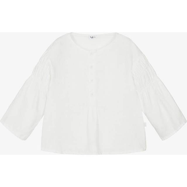 Il Gufo Girls Ivory Linen Blouse With Shirred Sleeves - 2 year