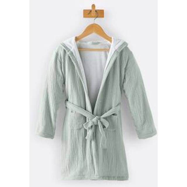 Kumla Cotton Muslin Hooded Robe - grey-green - 8Y (126CM)