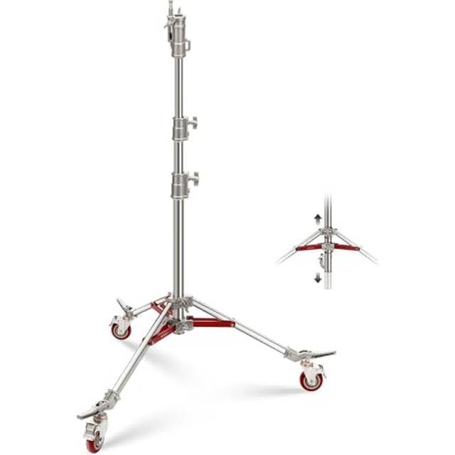 NEEWER 240cm Stainless Steel Light Stand Heavy Duty Photographic Light Stand with Junior Loaded Baby Studs Max Load 35kg for ST240SS Casters/1-1/8
