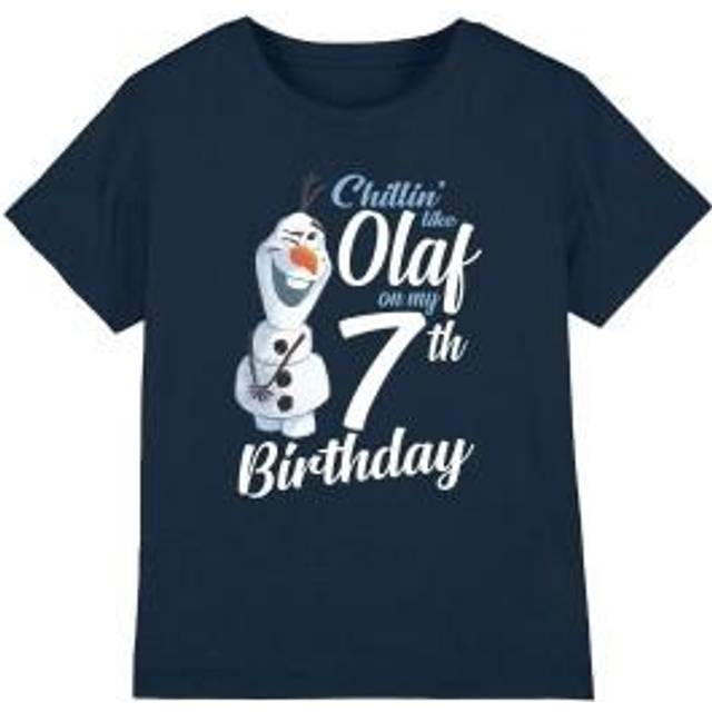 (9-10 Years, Navy) Frozen Childrens/Kids Chillin Like Olaf 7th Birthday T-Shirt