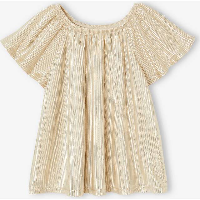 Pleated Lamé Occasion Wear Blouse with Butterfly Sleeves for Girls gold