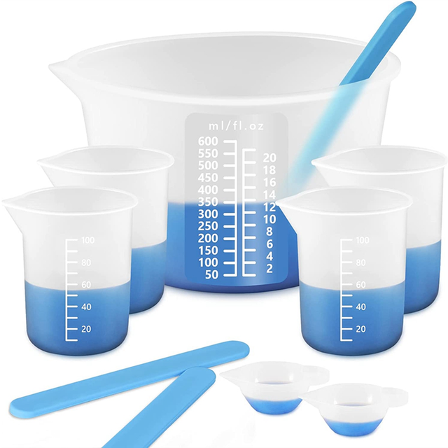 Silicone Measuring Cups for Epoxy Resin, Resin Supplies with 600&100Ml Cups, Stir Sticks, Mixing Tool