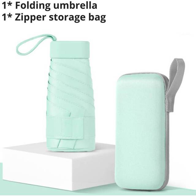 (Light Green) Six Fold Sun Umbrella Uv Rain Protection Dual Use Alloy Frame Portable Women