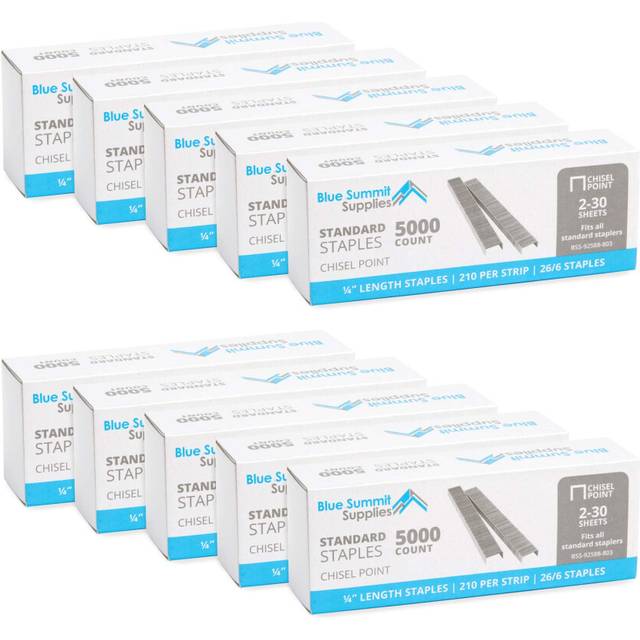 50 000 Staples  Standard 1/4 Inch Length and 210 Staples per Strip  26/6  Jam Free Sharp Chisel Point Design  10 Boxes of 5 000 Staples  50