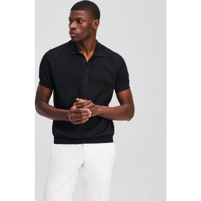 Karl Lagerfeld, Knitted Button-up Polo Shirt, Man, Black, Size: M