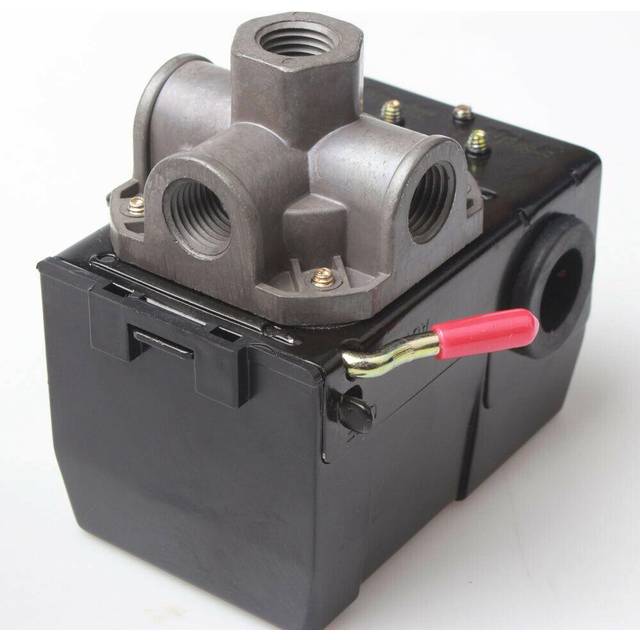 Air Compressor Pressure Switch Control Valve 120PSI 4 Port Unloader On/Off Lever black