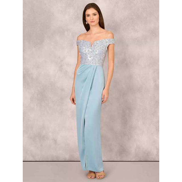 Aidan Mattox by Adrianna Papell Beaded Maxi Dress, Clear Water/Multi