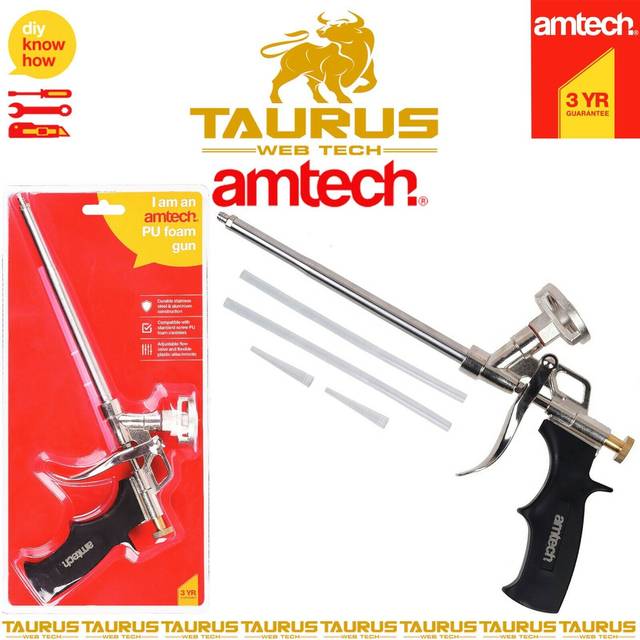 Amtech pu foam gun aluminium adjustable flow expanding applicator attachments uk