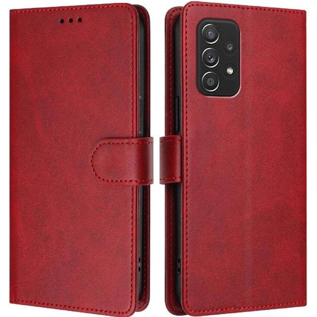 (Red) Classic Style Flip Case for Samsung Galaxy A52 5g Magnetic Closure Wallet Case Card Holder Rfid Blocking Shockproof