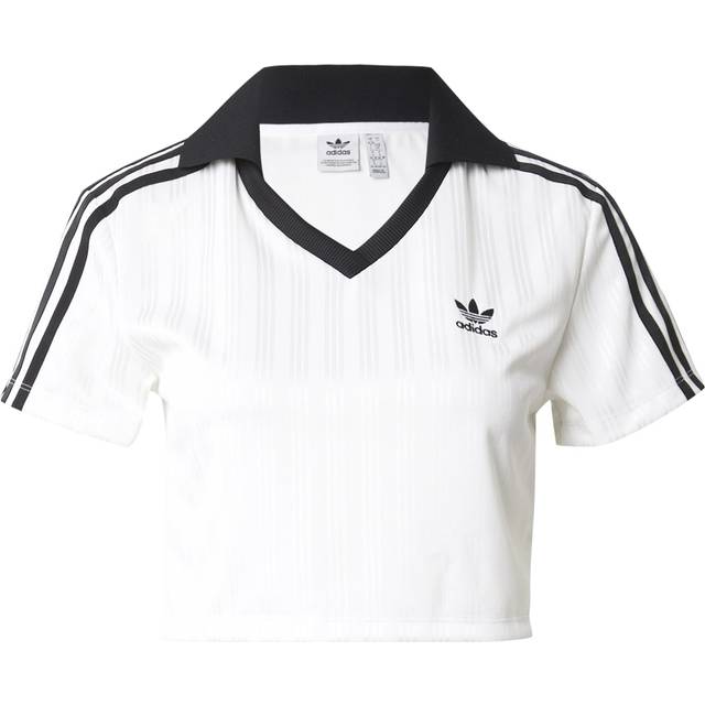 Top adidas Adicolor Football Jacquard V-Neck Crop Polo Shirt White M (M)