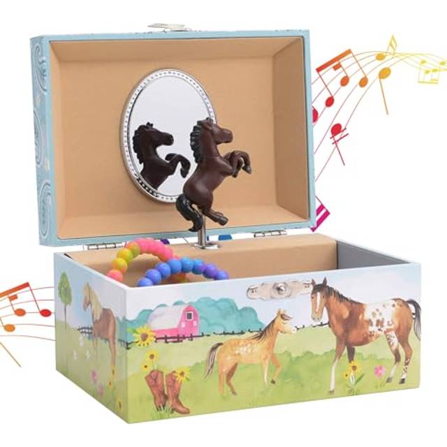 Jewelkeeper Jewelry Box for Girls - Barn Design Musical Jewelry Box with Spinning Horse Doll - Pony Stuff for Girls  Horse Gift for Kids  Equestrian K