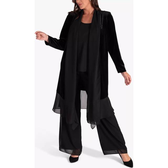 chesca Stretch Velvet Long Coat, Black