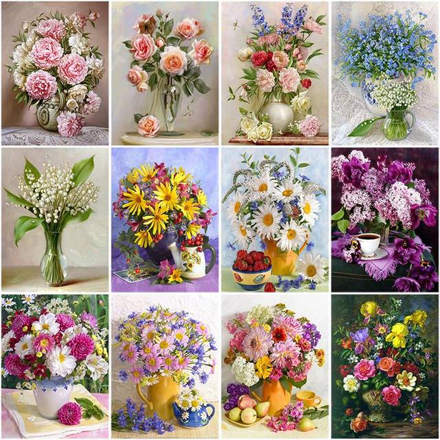 (20X30CM, Red) DIY 5D Diamond Painting Peony Rose Flower Modern Home Decor Full Round Drill Diamond Embroidery