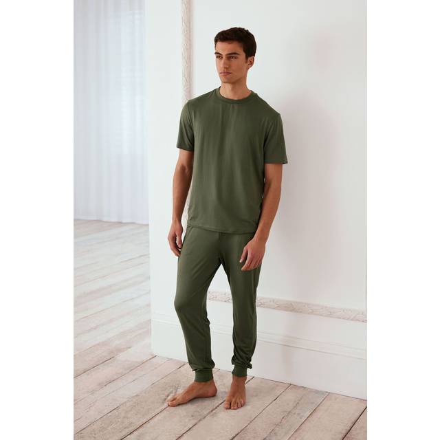 Chelsea Peers Crew Neck T-Shirt & Bottoms Pyjama Set, Khaki