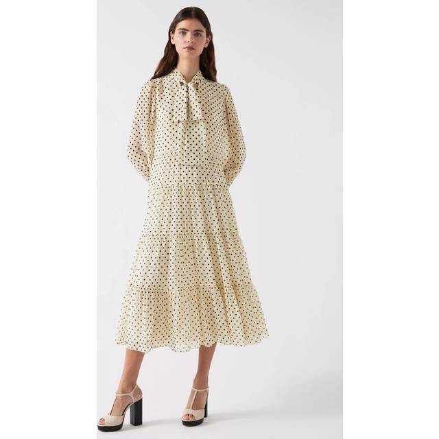 L.K.Bennett Polly Polka Dot Tie Neck Dress, Cream/Black