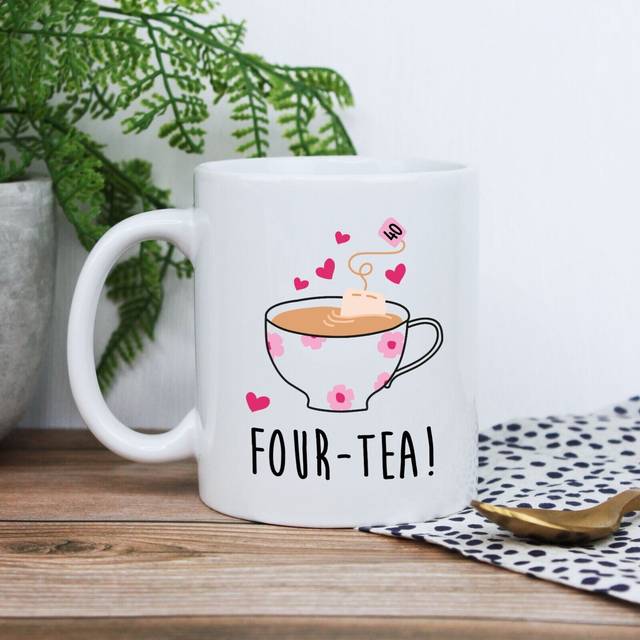 Printed coloured coffee mug four-tea design 40th birthday gift sister tea cup
