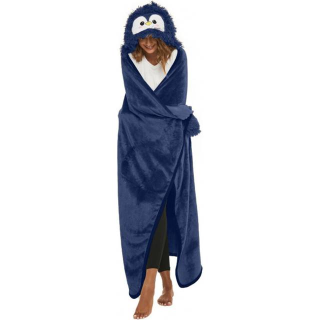 (Navy Blue) Plush Hoodie Blanket Fluffy Blanket for Travel Cozy Theme Oversized Hooded Blanket