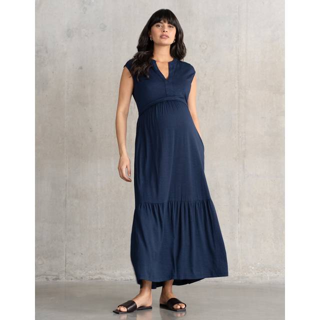 Notched Neck Jersey Maternity + Nursing Midi Dress