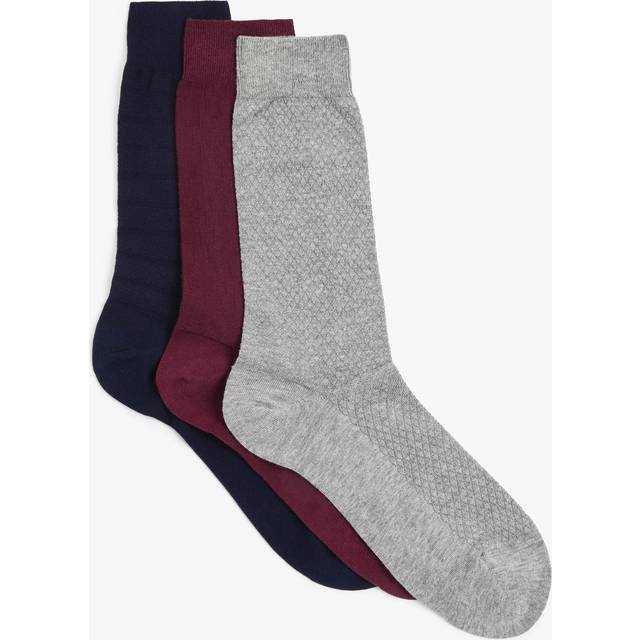 John Lewis Made in Italy Cotton Textured Socks, Pack of 3, Multi
